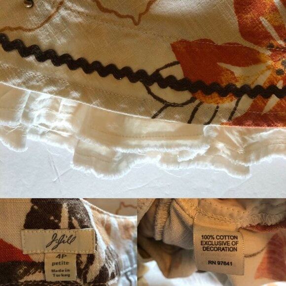 J. Jill Skirt Women’s sz 4P With Pockets Linen A-line Beaded Floral Classic - Picture 7 of 8